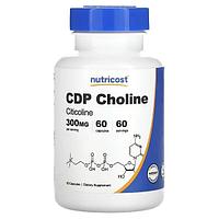 Nutricost, CDP Choline, ЦДФ-Холин, Цитиколин, 300 мг, 60 капсул
