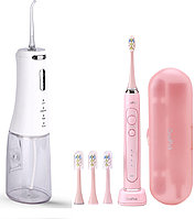 OralPick ирригатор OP150 белый + Электрическая зубная щетка OralPick OP046 Pink