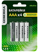 Батарейка щелочная Alkaline LR03/AAA (4шт/блистер) GENERICA ИЭК