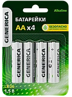 Батарейка щелочная Alkaline LR06/AA (4шт/блистер) GENERICA ИЭК