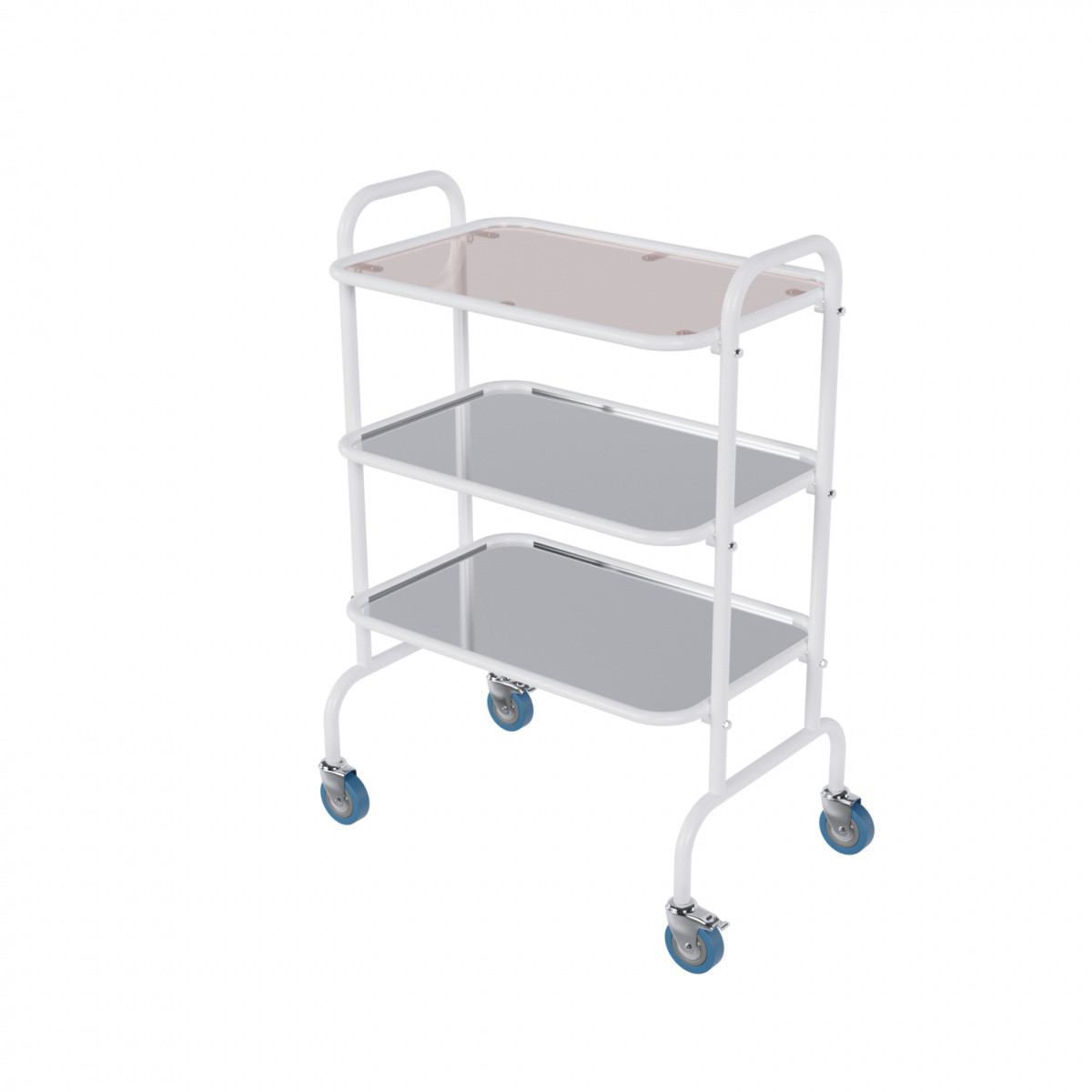 Столик медицинский "KZMED" (SMP-1s-2n)(Предметный, 3 полки - стекло-нерж.-нерж.) (Антистатические колеса) - фото 1 - id-p116744673