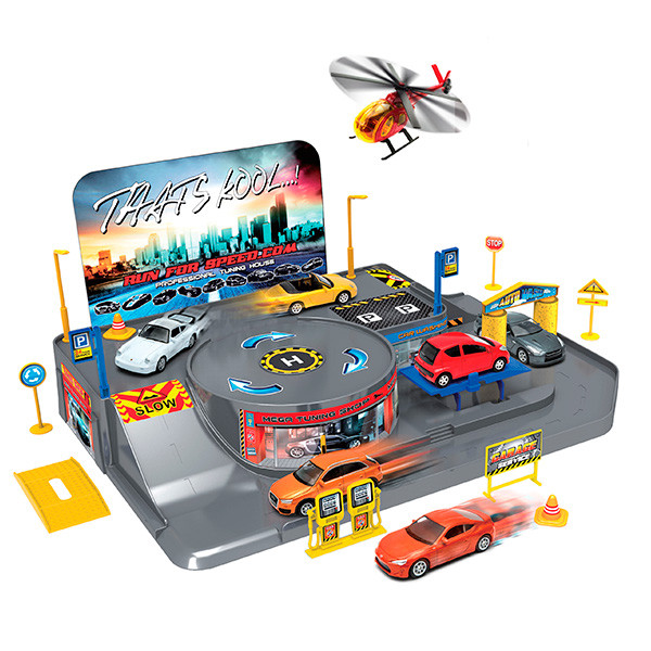 Welly Игровой набор "Гараж" с 3 машинками и вертолетом - фото 2 - id-p116285447