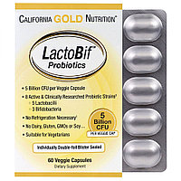 Пробиотики, LactoBif, 5 млрд КОЕ, California Gold Nutrition, 60 вегетарианских капсул