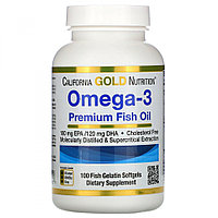 Омега-3, премиального качества, California Gold Nutrition, 100 капсул