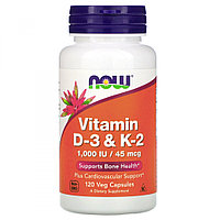 Витамин D3 и К2 Now Foods, 120 растительных капсул