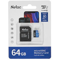 64 ГБ Карта памяти Netac P500 Standart (NT02P500STN-064G-R) + адаптер черный