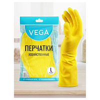 Перчатки резиновые "Vega", х/б напыление, размер L, желтые