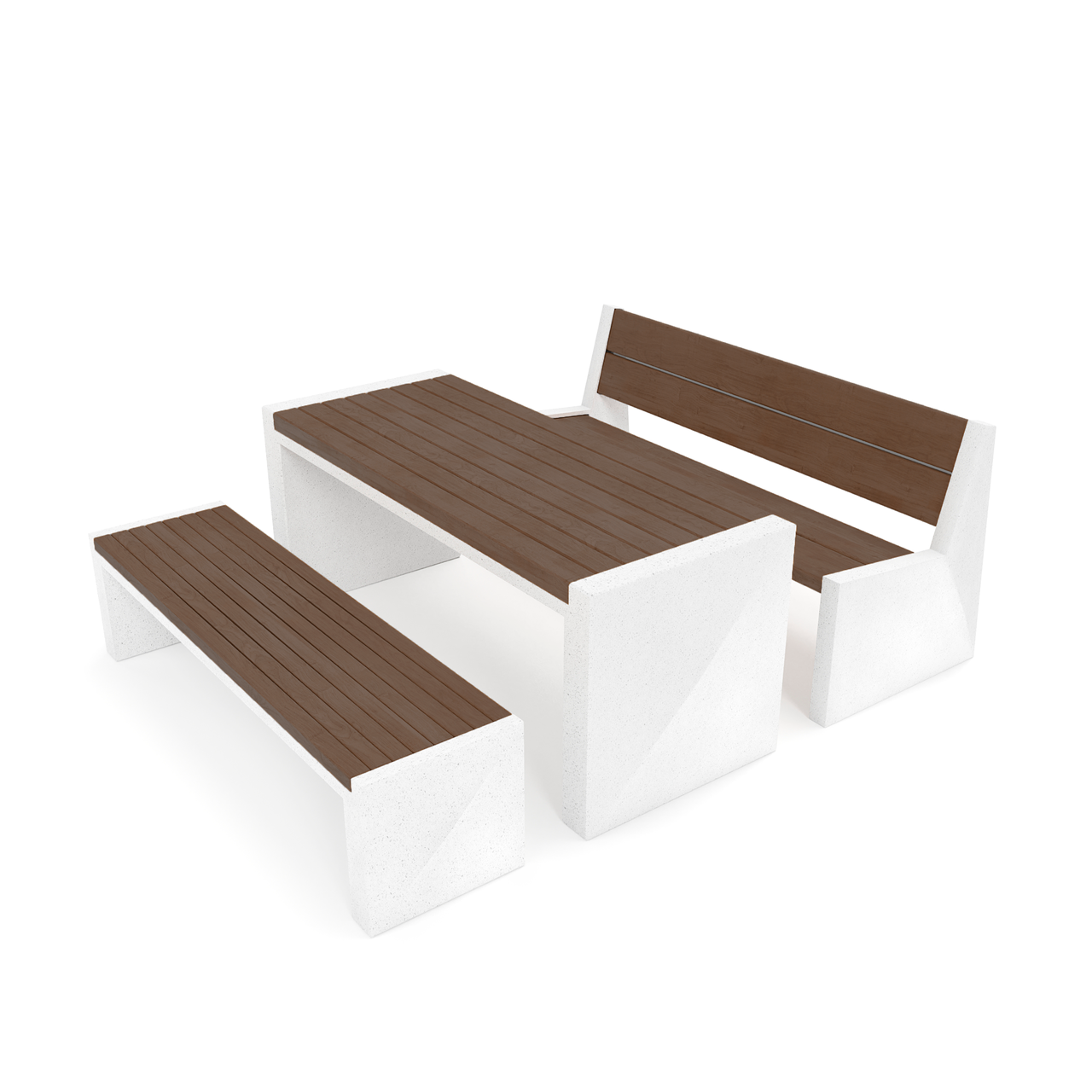 Стол и 2 скамейки из композитного мраморного камня JOTA, c настилом ДПК, модель  USTEL COMPLECT, фото 1