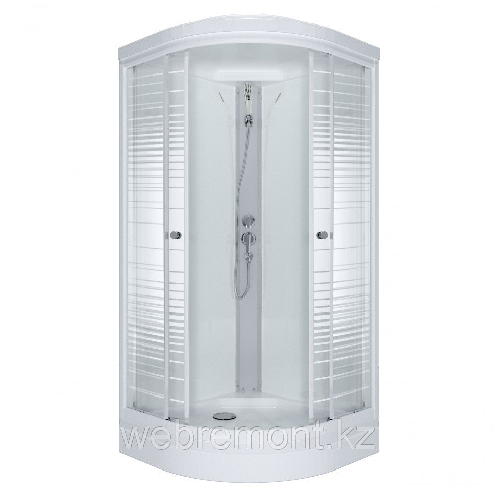 ДК ТРИТОН "Стандарт 100*100 А" (1000x1000x2280 ) 1/4 круга, низкий поддон, Аква, Полосы, Белый, (7 мест+сифон)