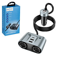 Автодвойник Hoco Z51, 3 X USB-A, 2 Х Type-C, PD30W, 2 X Socket Adapter 12V/24V/12A 147W Max, Black