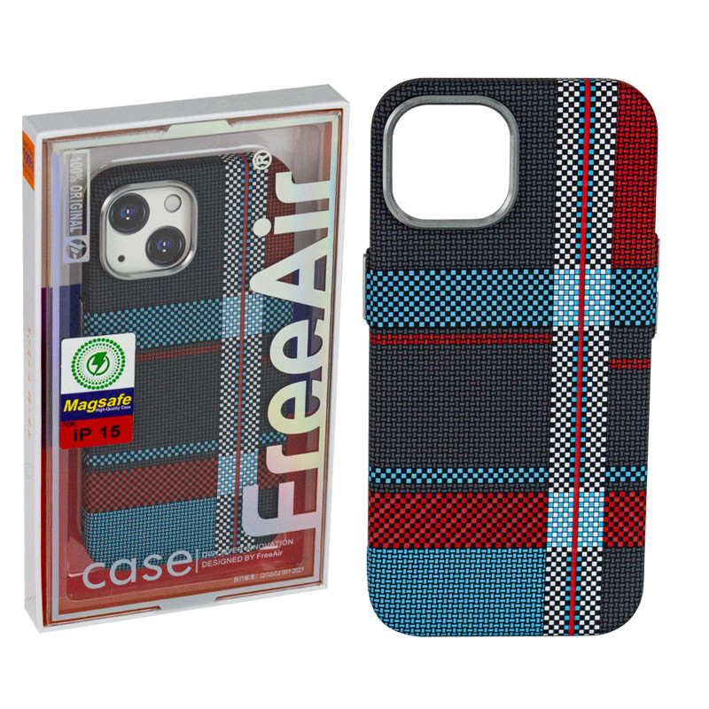 Чехол для Apple iPhone 15 (6.1") back cover Freeair, Magsafe, Black/Turquoise/Red