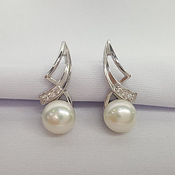 Серьги из серебра культивированный жемчуг фианит Красная Пресня 33310846Д