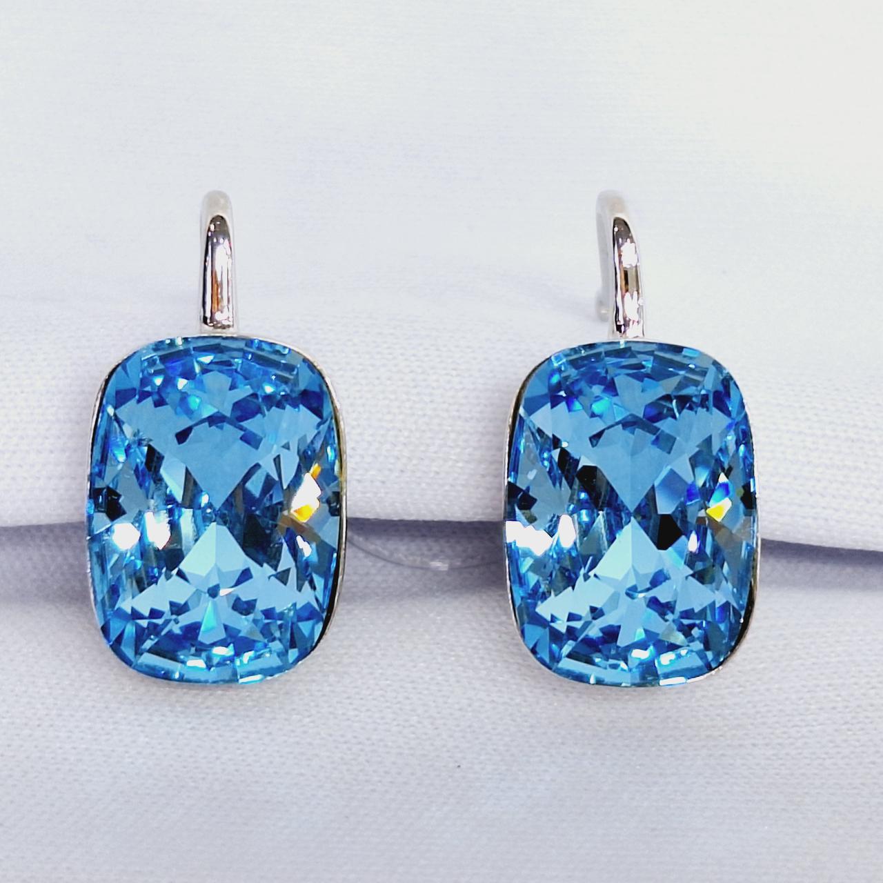 Серьги из серебра с фианитами  M289  вид прямоугольник, фото 1