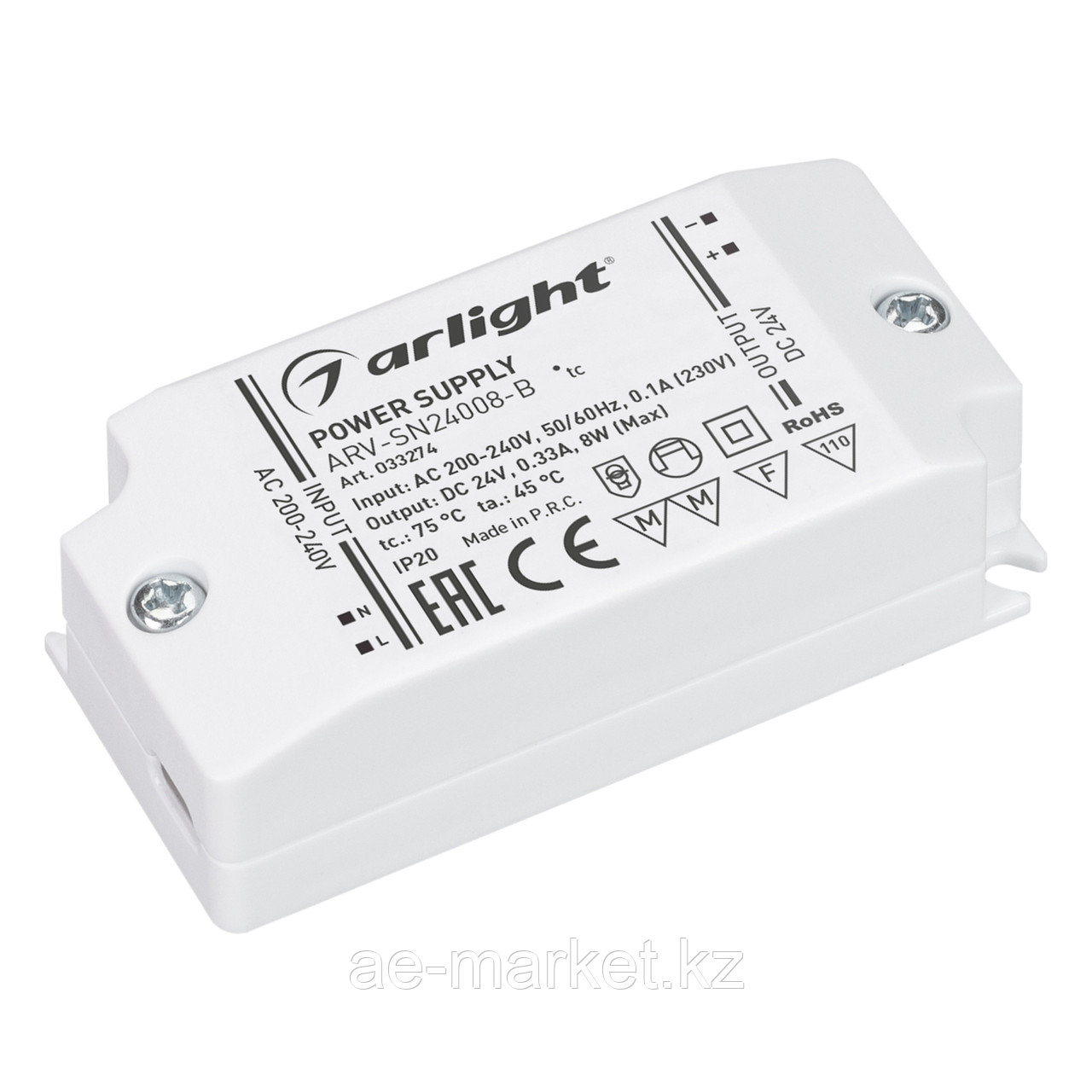 Блок питания ARV-SN24008-B (24V, 0.33A, 8W) (Arlight, IP20 Пластик, 3 года) (033274)