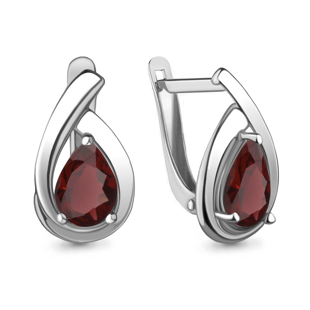Серьги серебряные классические Гранат Aquamarine 4241203.5 серебро с родием