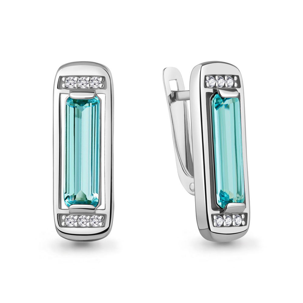 Серьги серебряные классические Нанотурмалин Фианит Aquamarine 45003988А.5 серебро с родием, фото 1