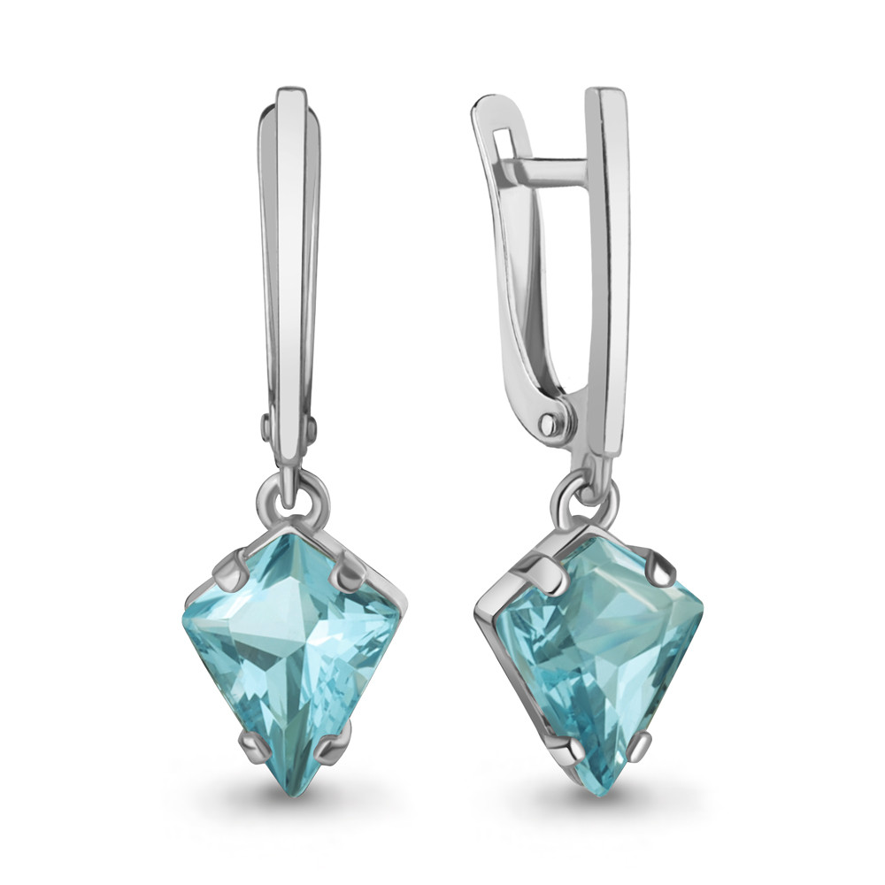Серебряные серьги  Алексит лаванд  Фианит Эмаль Aquamarine 45006088.5 серебро с родием, фото 1