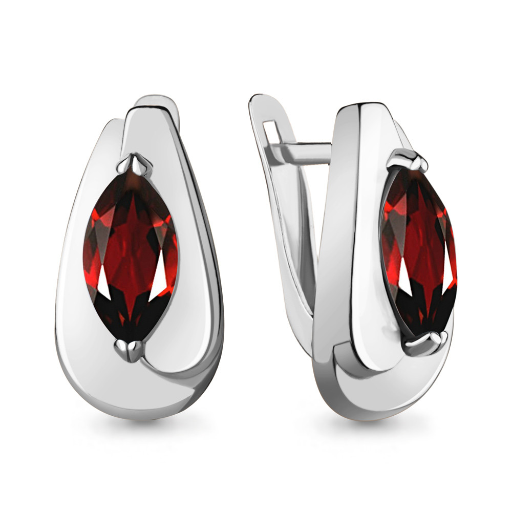 Серьги серебряные классические Гранат Aquamarine 4753003.5 серебро с родием
