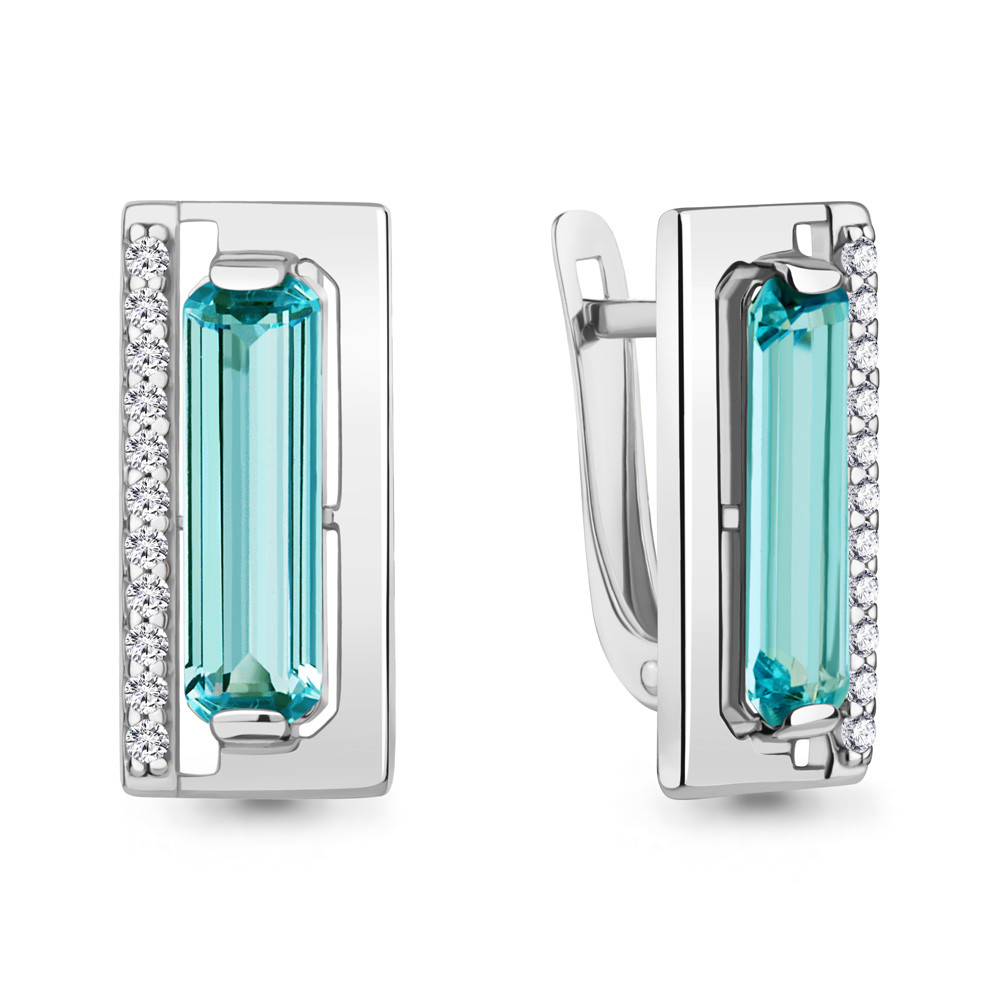 Серьги классика из серебра Нанотурмалин Фианит Aquamarine 4792688А.5 покрыто родием, фото 1