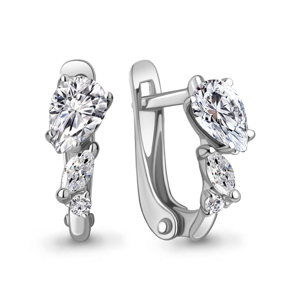 Серебряные серьги  Фианит Aquamarine 49805.5 серебро с родием, фото 1