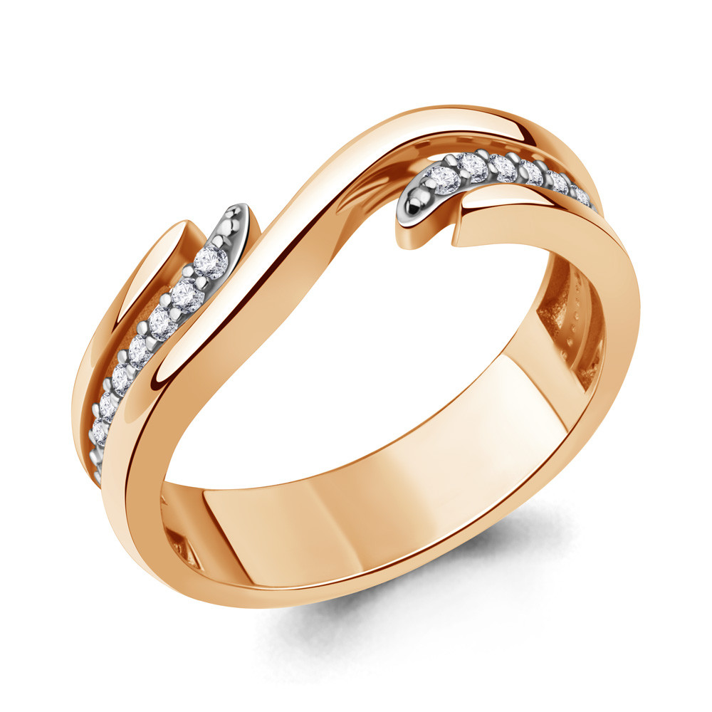 Кольцо серебряное классическое Фианит Aquamarine 600010А.6 серебро с позолотой, фото 1