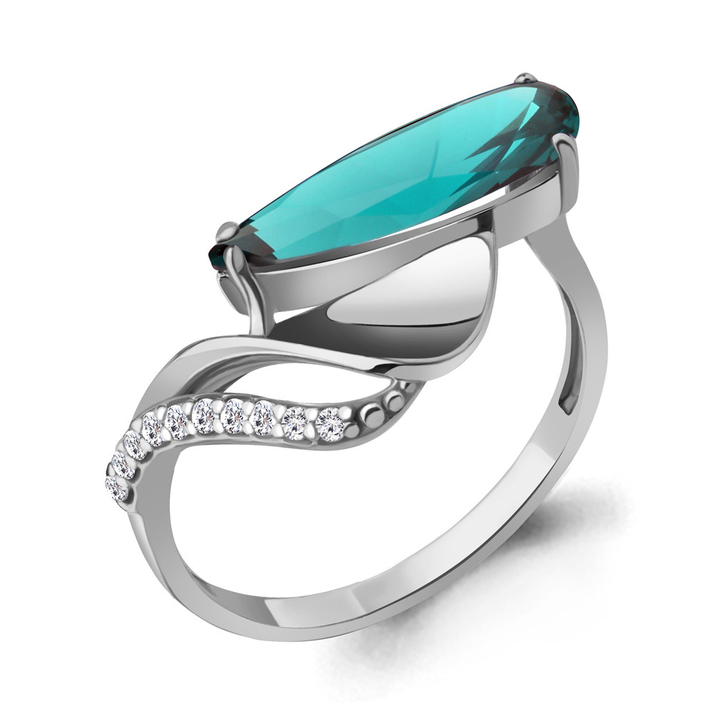 Кольцо серебряное классическое Нанотурмалин Фианит Aquamarine 6976288А.5 серебро с родием, фото 1