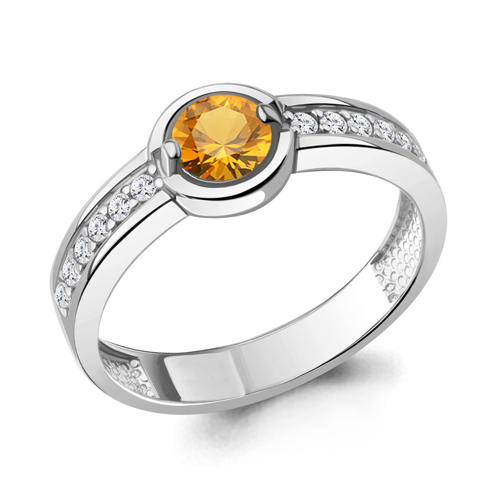 Кольцо серебряное классическое Цитрин Фианит Aquamarine 6980006А.5 серебро с родием, фото 1