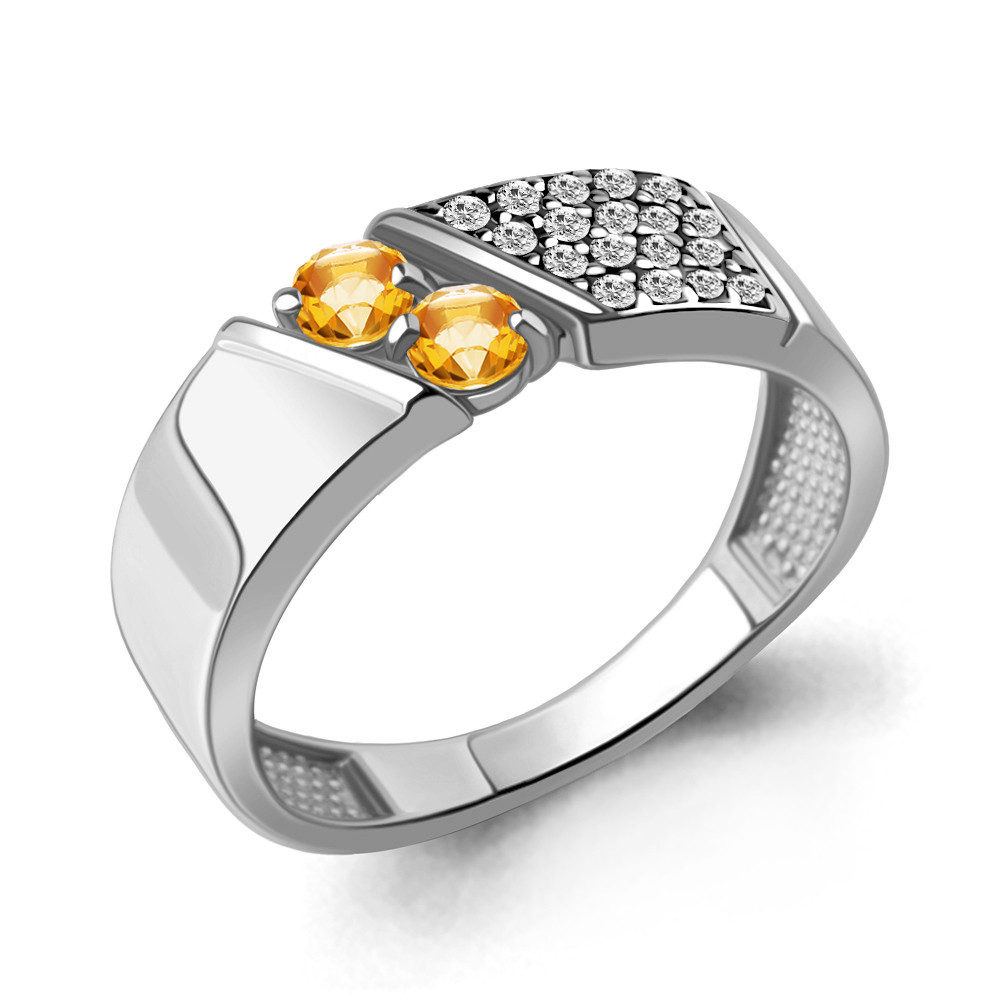 Кольцо серебряное классическое  Цитрин  Фианит Aquamarine 6980406А.5 серебро с родием, фото 1