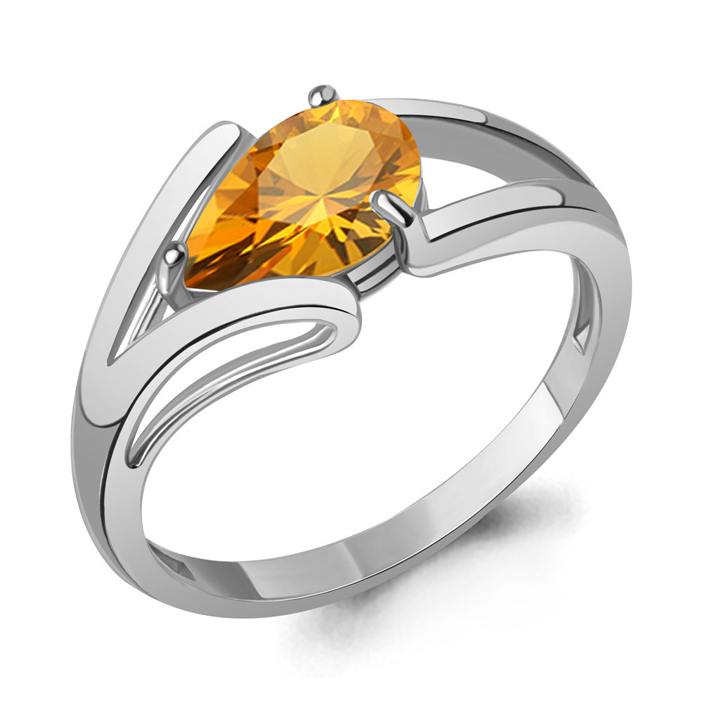 Серебряное кольцо  Кварц дымчатый  Фианит Aquamarine 6990706.5 серебро с родием, фото 1