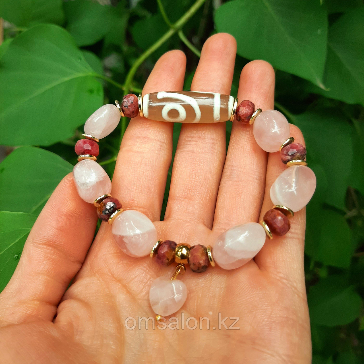 Браслет из розового кварца и родонита на любовь, фото 1