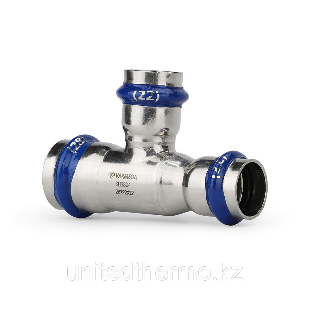 Тройник 28x22x22 переходной раструбный Varmega Inox Press