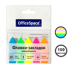 Закладки клейкие OfficeSpace 12 х 45 мм, стрелки, пластиковые, 5 цв х 20 листов