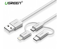 Переходник USB 2.0 Type-A - USB 2.0 Type-C + micro USB + Lightning 8-pin MFI Ugreen US186 (50203) серебристый
