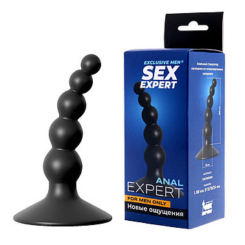 Анальный стимулятор SexExpert Елочка, без вибрации, силикон, 98 х 24 мм,черный