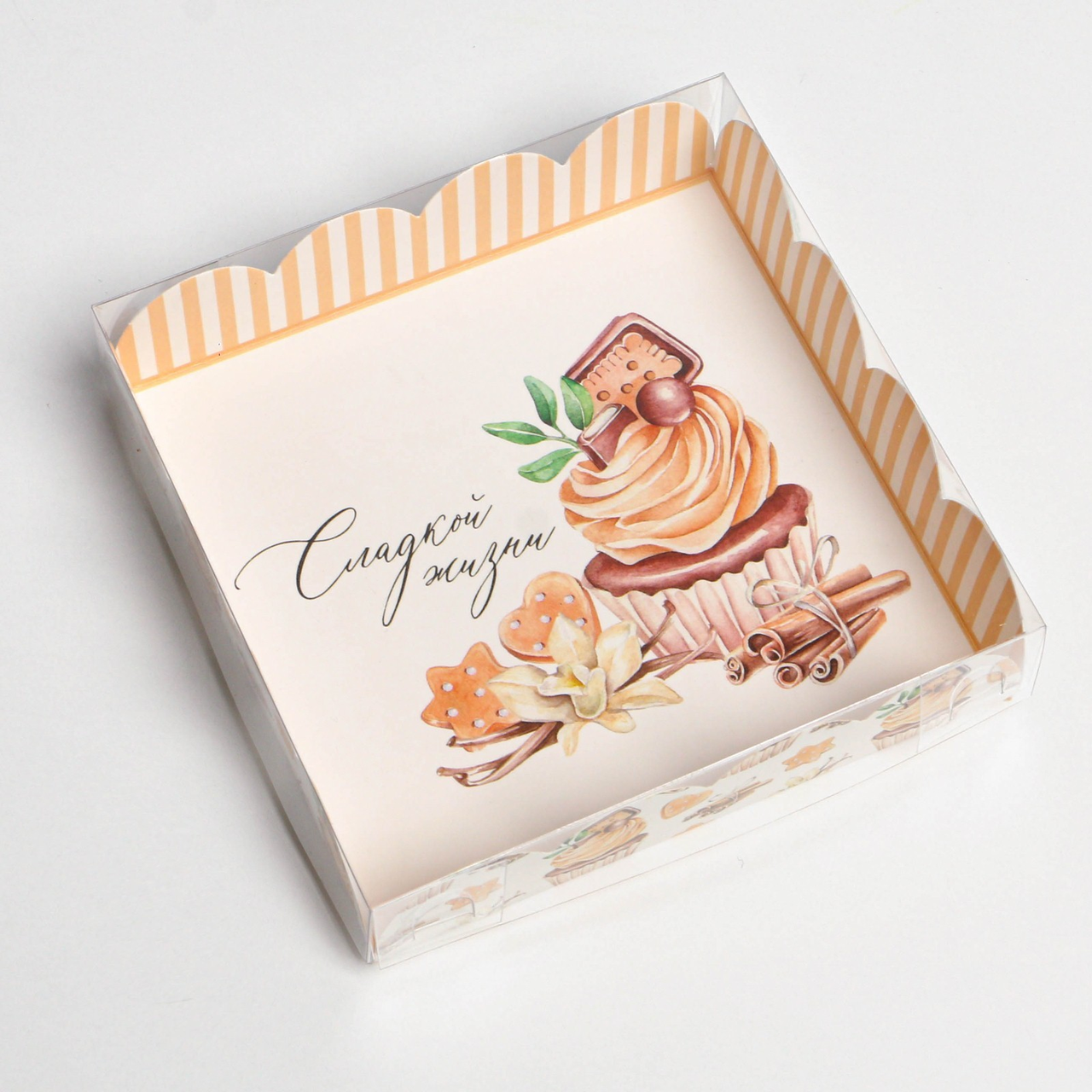 Коробочка для печенья, белая, 15 х 15 х 3 см, фото 1