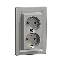 Розетка двойная SE EPH9900161 Asfora с заземлением в сборе винтовой алюминий 2-018694
