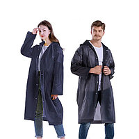 Универсальный плащ-дождевик с капюшоном на кнопках многоразовый черный
