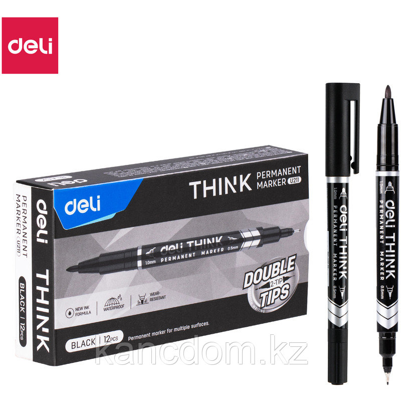 Маркер перманентный DELI двухсторонний, 0,5-1,0 мм, черный U211-BK