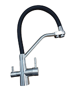 Смеситель кухня из нерж.стали SUS304 с вых. для питьевой воды BLACK ГИБКИЙ LEBED 1064 AN&TMGroup