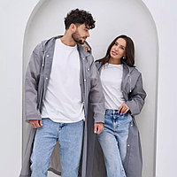 Универсальный плащ-дождевик с капюшоном на кнопках многоразовый серый