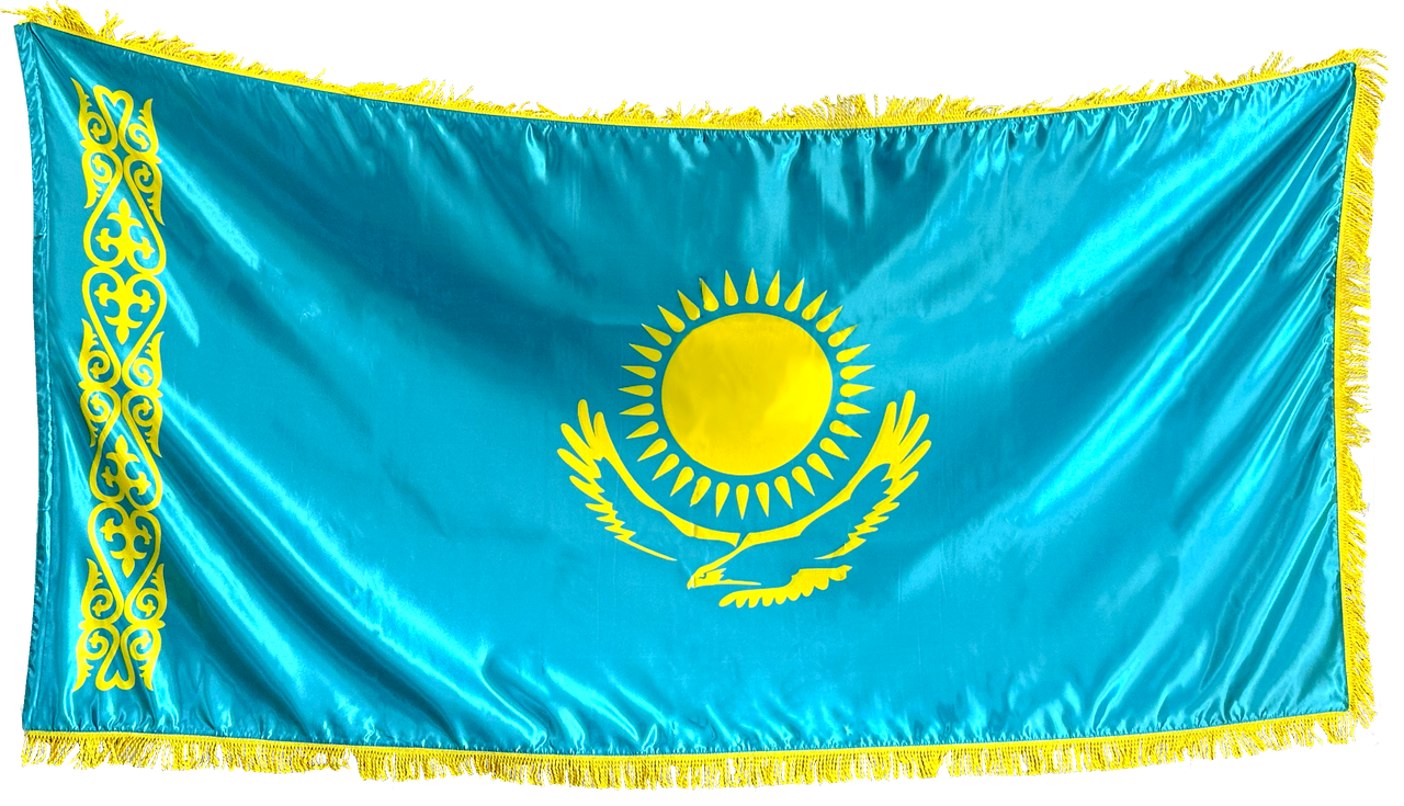 Государственное Знамя Республики Казахстан, АТЛАС (блестящий) с бахромой, 1*2 м, фото 1