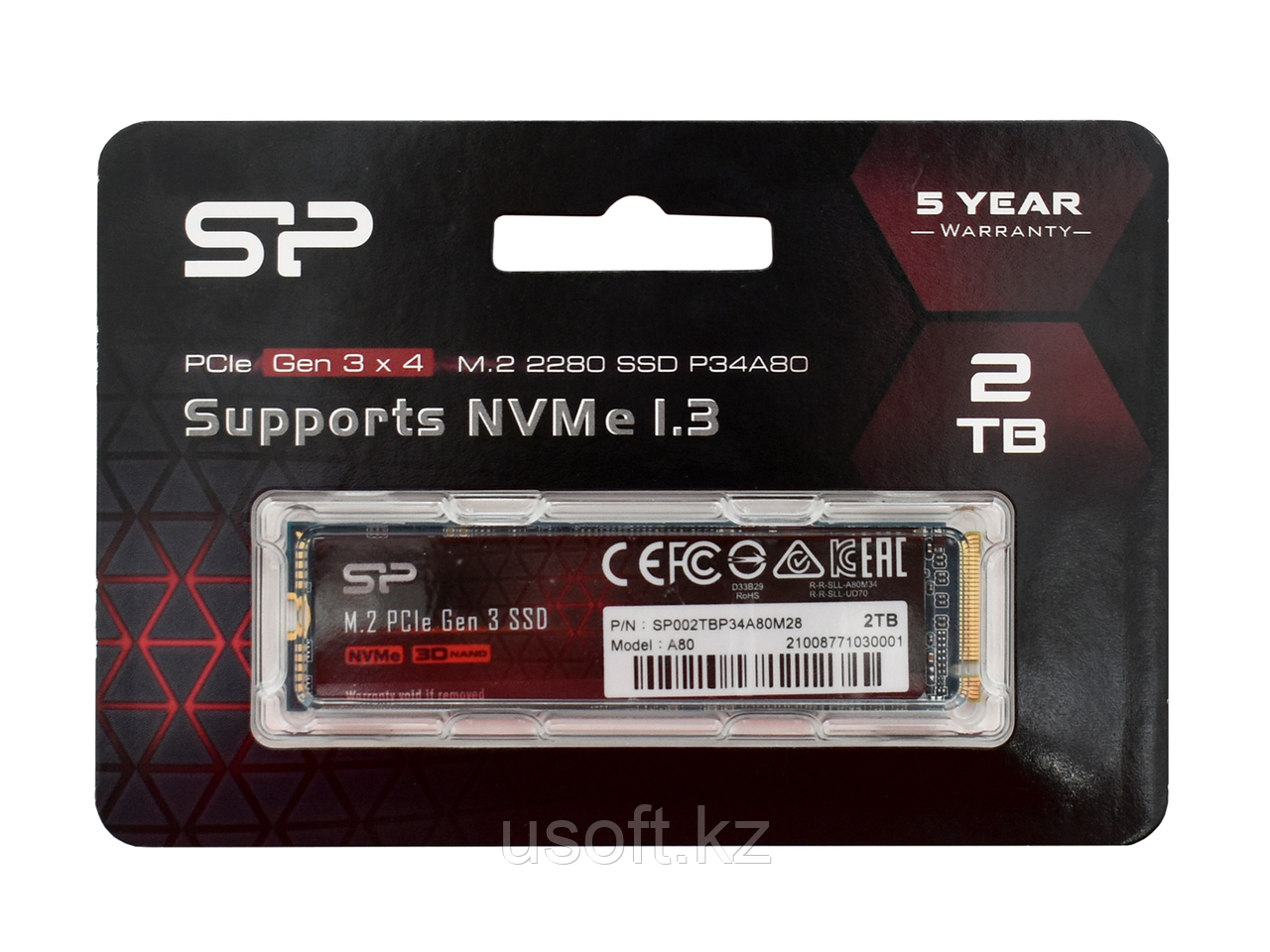 ТВЕРДОТЕЛЬНЫЙ НАКОПИТЕЛЬ SSD M.2 PCIE SILICON POWER A80 SP002TBP34A80M28 2TB, фото 1