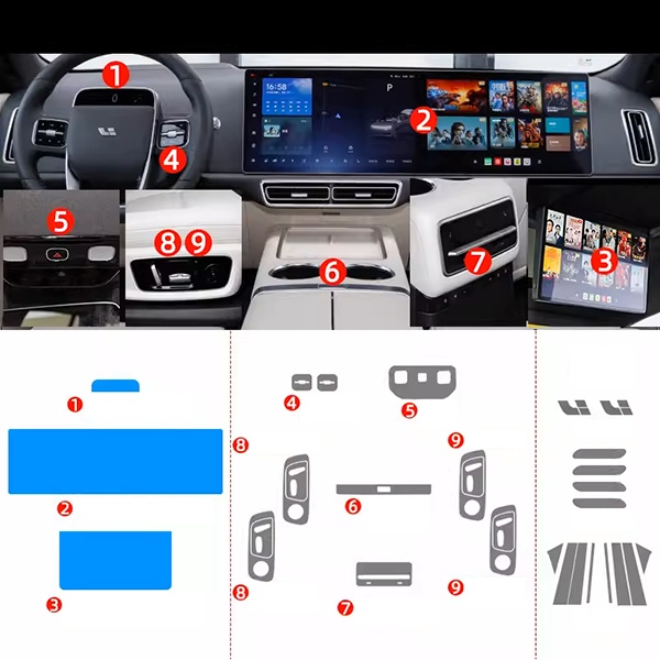 Комплект защитных пленок в салон Lixiang L8 Pro/Max, матовая, из 20 деталей, фото 1