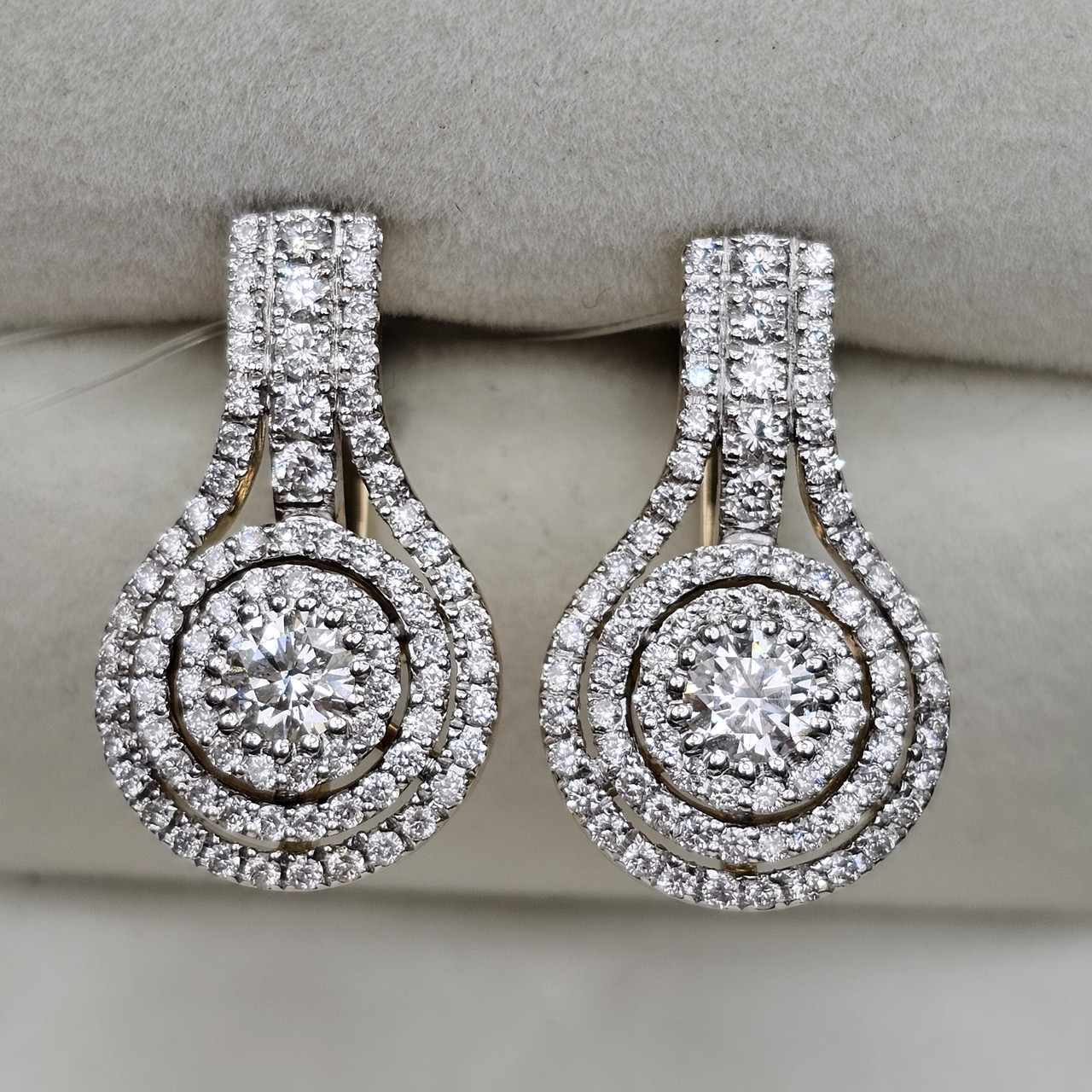 Сертификат IGI Золотые серьги ж/з 585 проба с бриллиантами 0,68Ct 4/4 A ,1,78кт 5/5