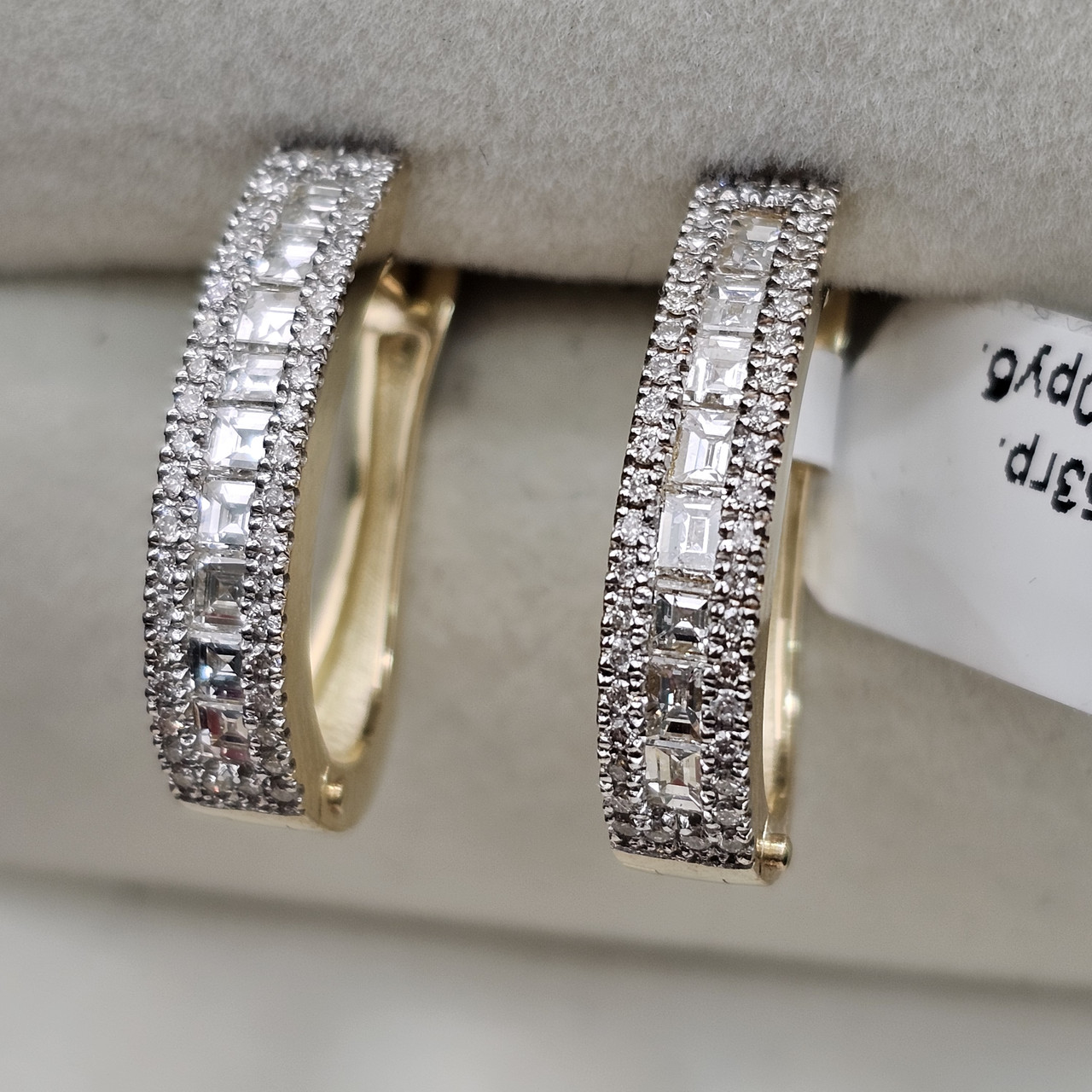 Золотые серьги с бриллиантом ж/з 585 проба 0,30Ct, 4/4 А, Багет 1,02Сt 3/4 А