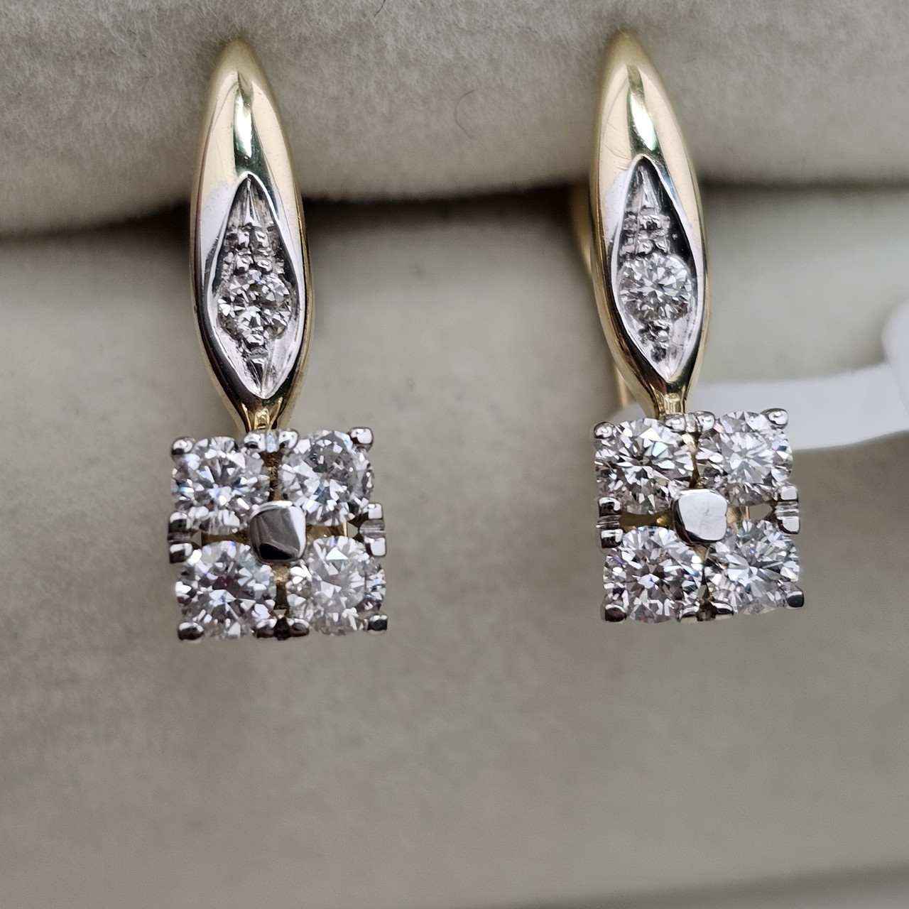 Золотые серьги ж/з 585 проба с бриллиантами 0,64Ct 4/4 A, баг 0,08Ct 4/4 А