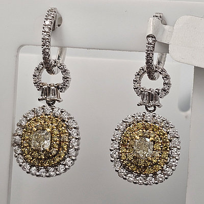Золотые серьги 585 проба с бриллиантами желт 0,6Ct багет 0,13Сt 3/4 жб 0,37Ct 1,08Ct 3/4А