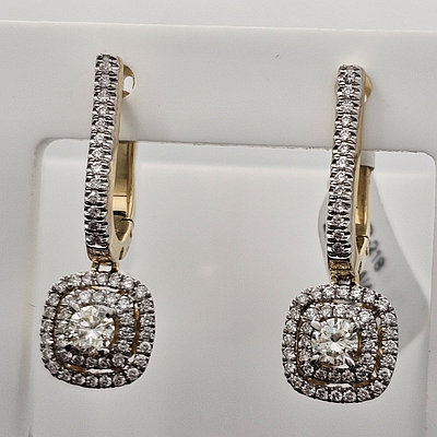 Золотые серьги 585 проба с бриллиантами 0.44Ct 6/5А 0.5Ct 4/4A
