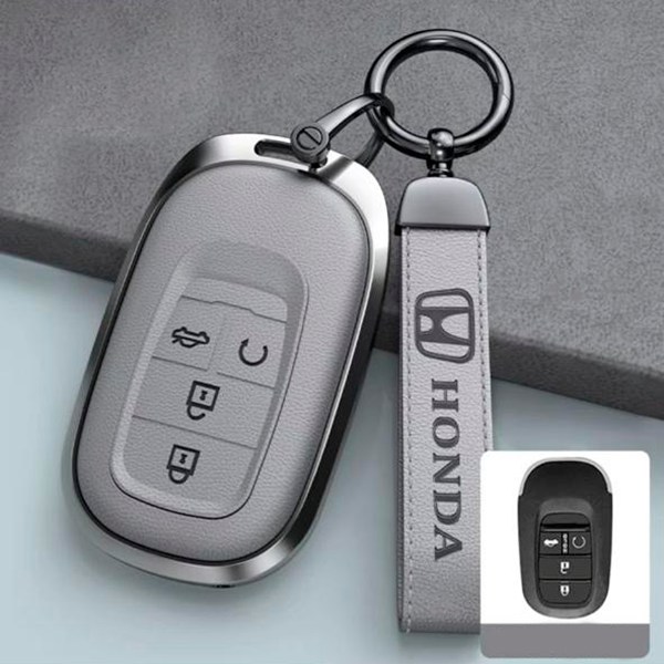 Противоударный, защитный чехол из эко кожи для смарт ключа Honda e:NS1, Серого цвета