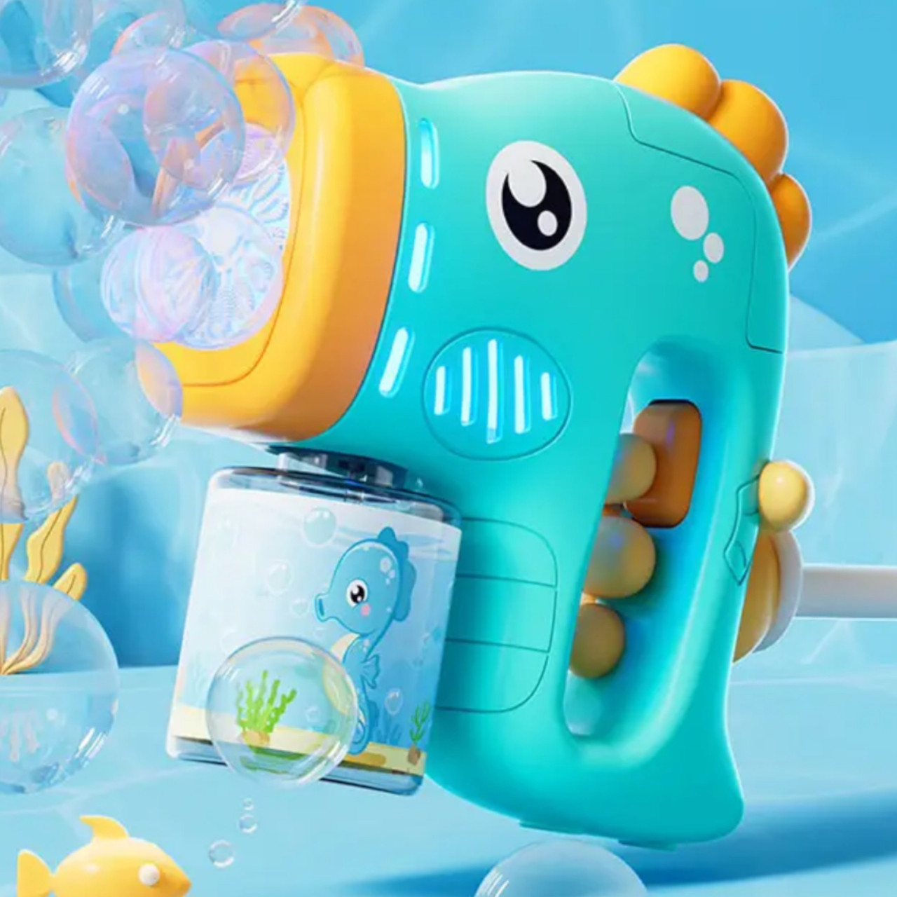 Помятая упаковка!!! H636 Генератор мыльных пузырей Морской конь (1 банка раствора) 16*15см, фото 1